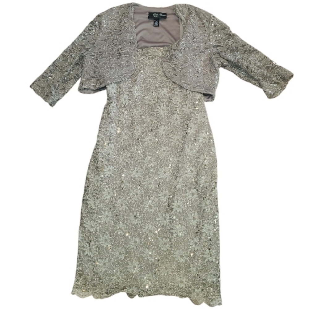 R & M Collection - Champange Lace 2 Pc- Women's Dress with Jacket Size 10